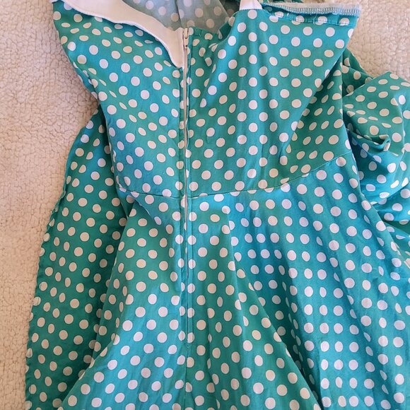 Pinup Couture Medium teal and white polka dot dress EUC - Picture 6 of 15